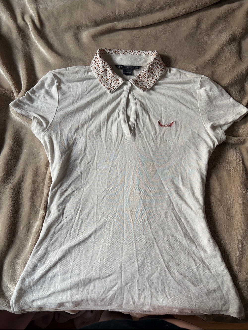 Armani Exchange White Polo Crop Top with Floral Collar - Picture 1 of 2